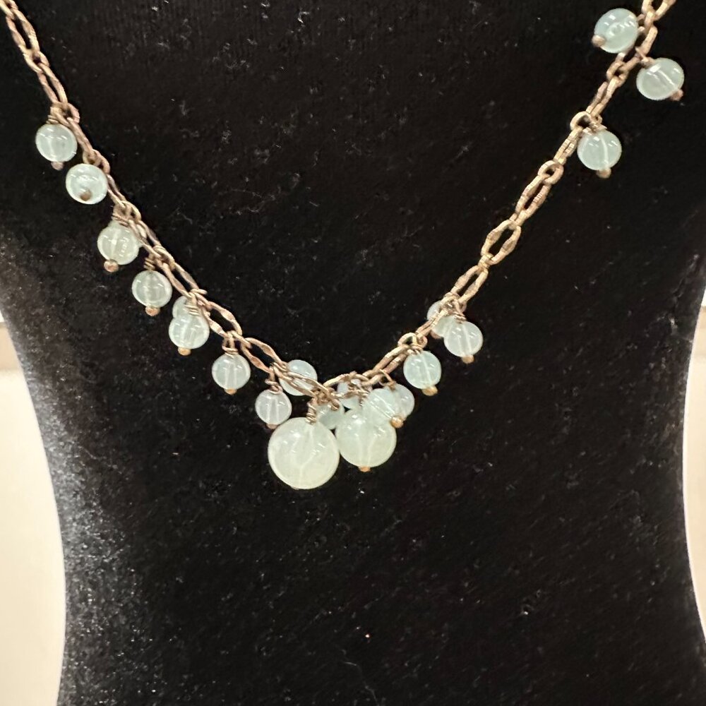 J. Crew Seafoam Green Beaded Gold Long Necklace